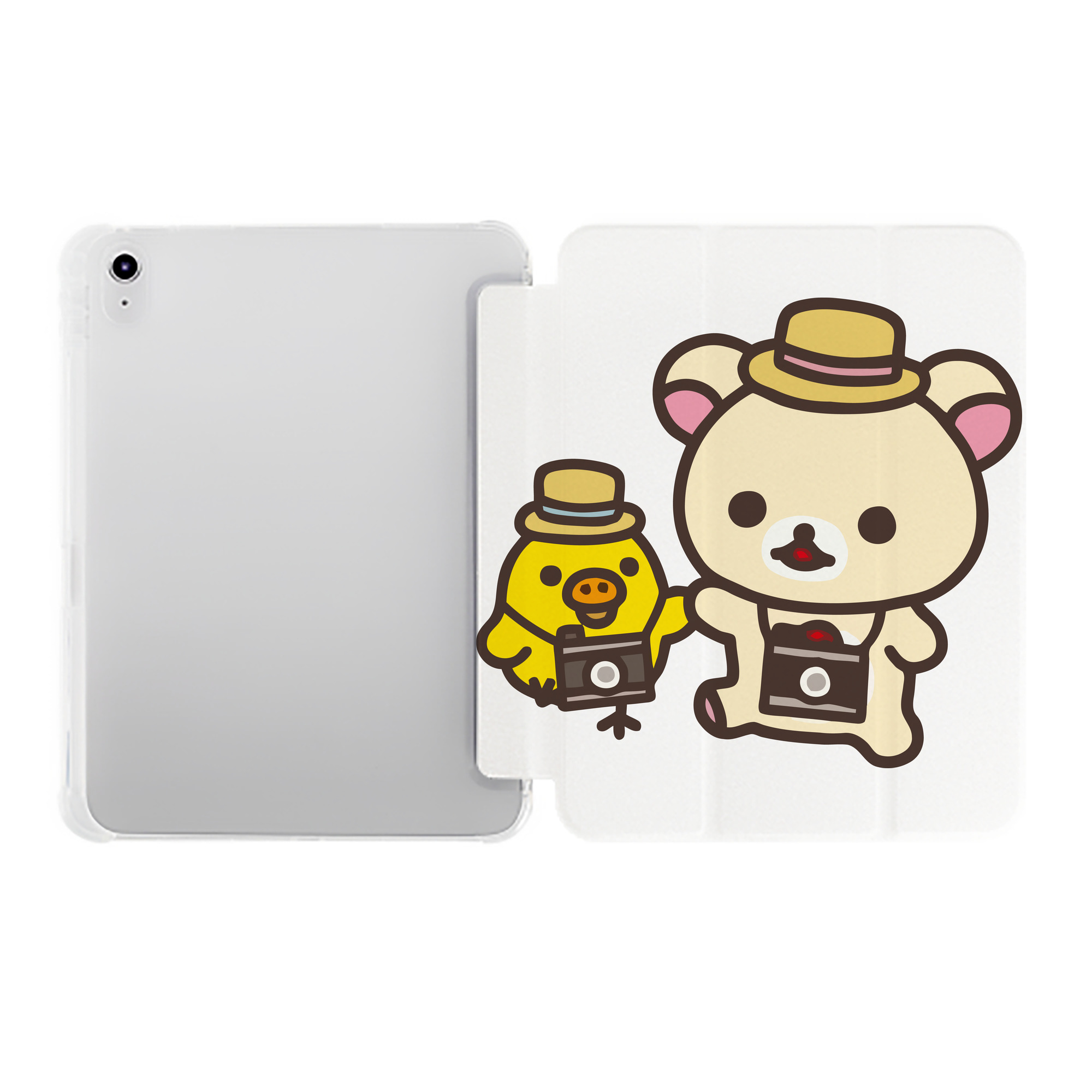 （画像用） リラックマ リラックマ キイロイトリ Rilakkuma Korilakkuma Kiiroitori IPad ケース ペン収納付き 三つ折りスタンド PUレザー×シリコン 対応機種9.5/10.5/10.9インチ